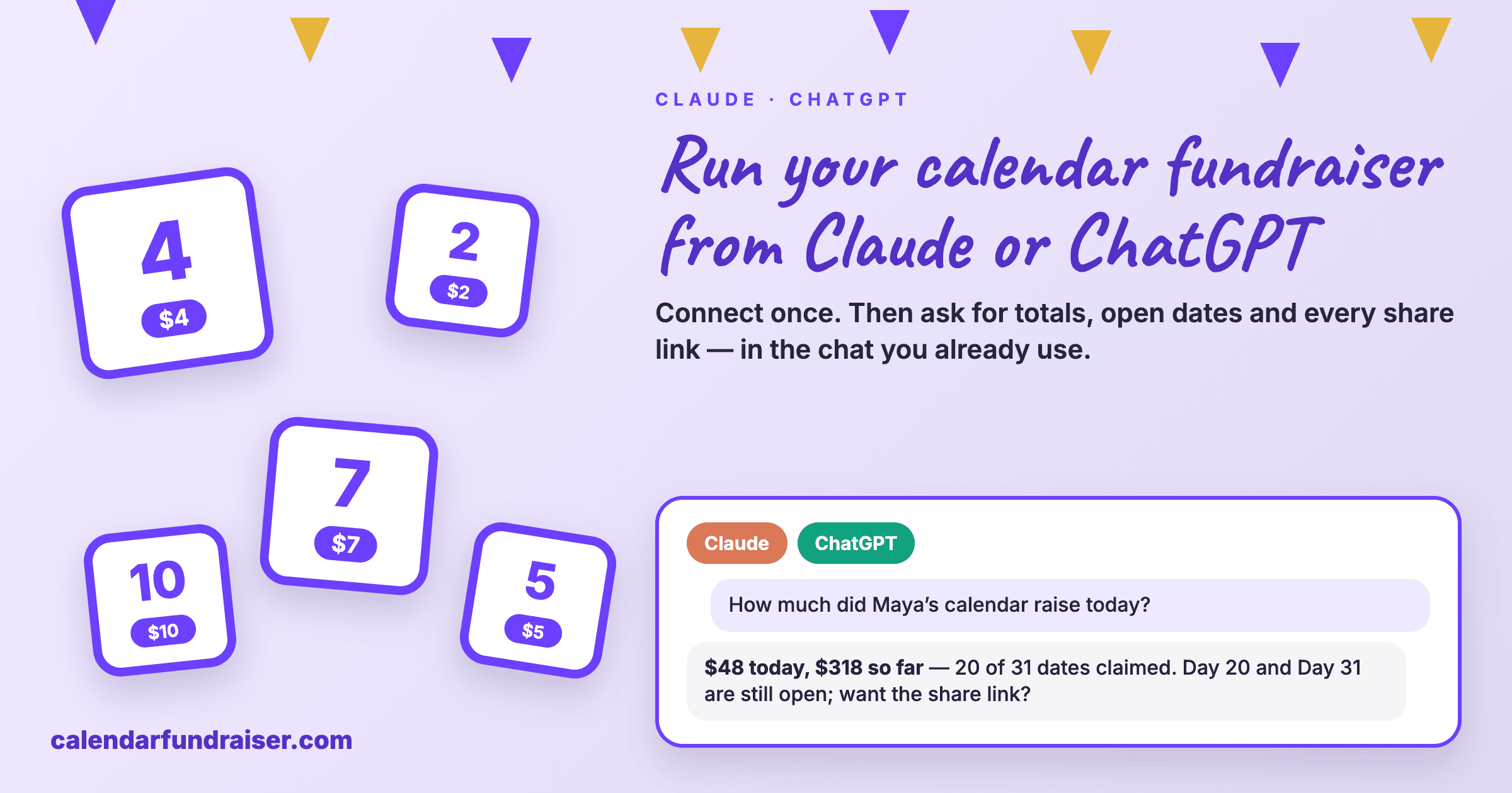 AI with CalendarFundraiser — ask Claude or ChatGPT about your calendar fundraiser