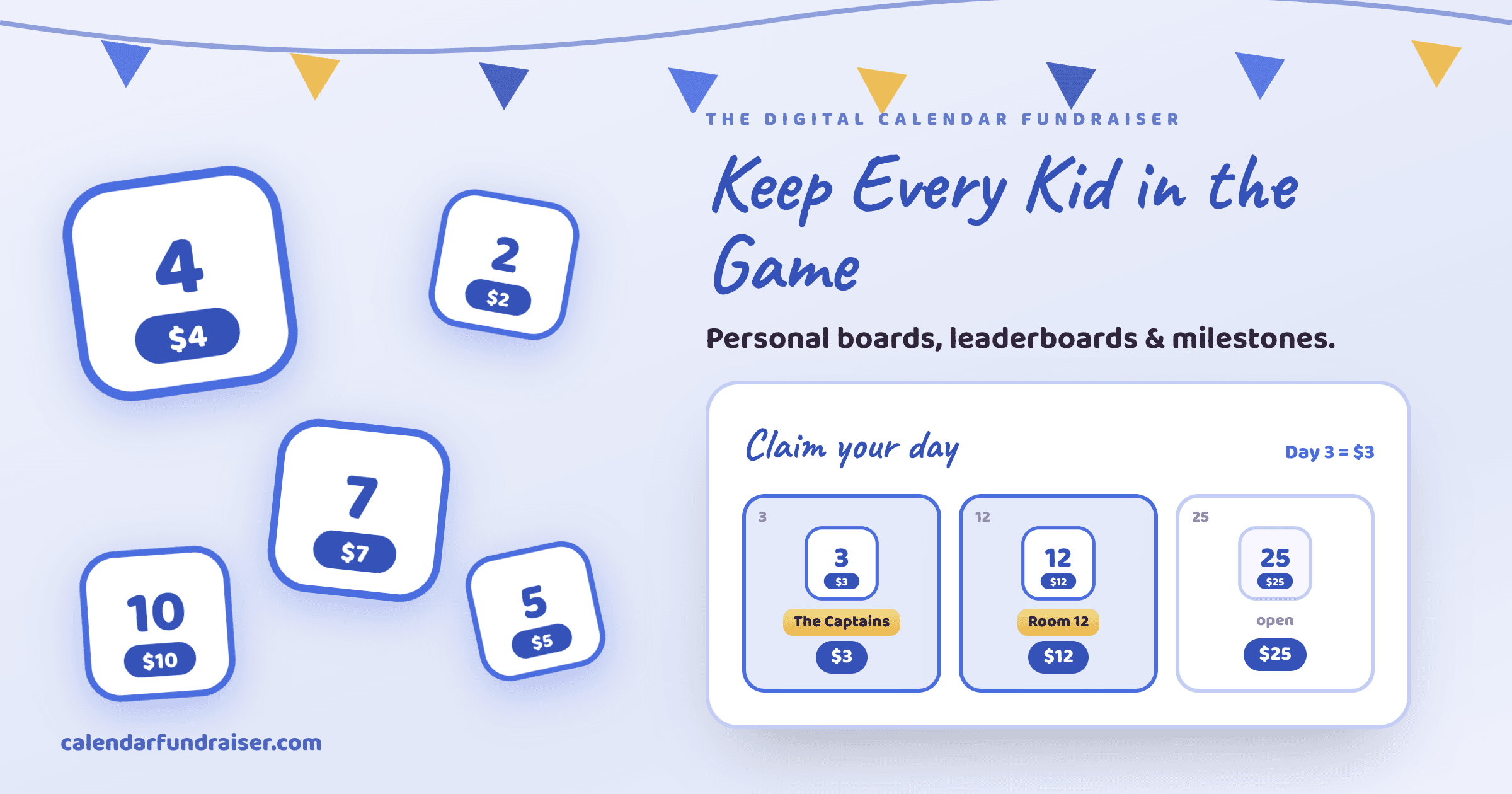 Digital calendar fundraiser engagement — personal calendars, leaderboards and milestones