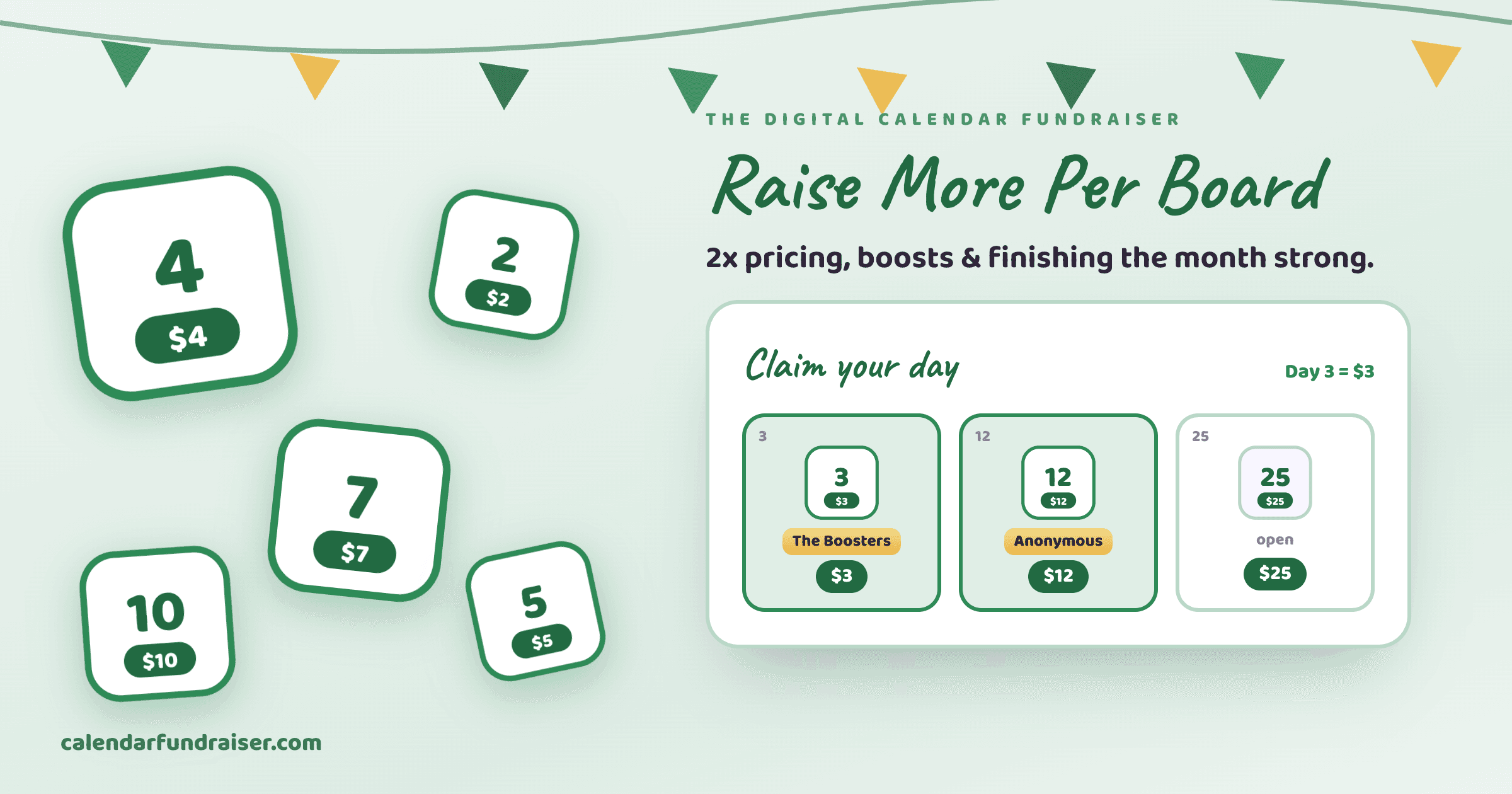 Maximize digital calendar fundraiser revenue — 2x pricing and boosts
