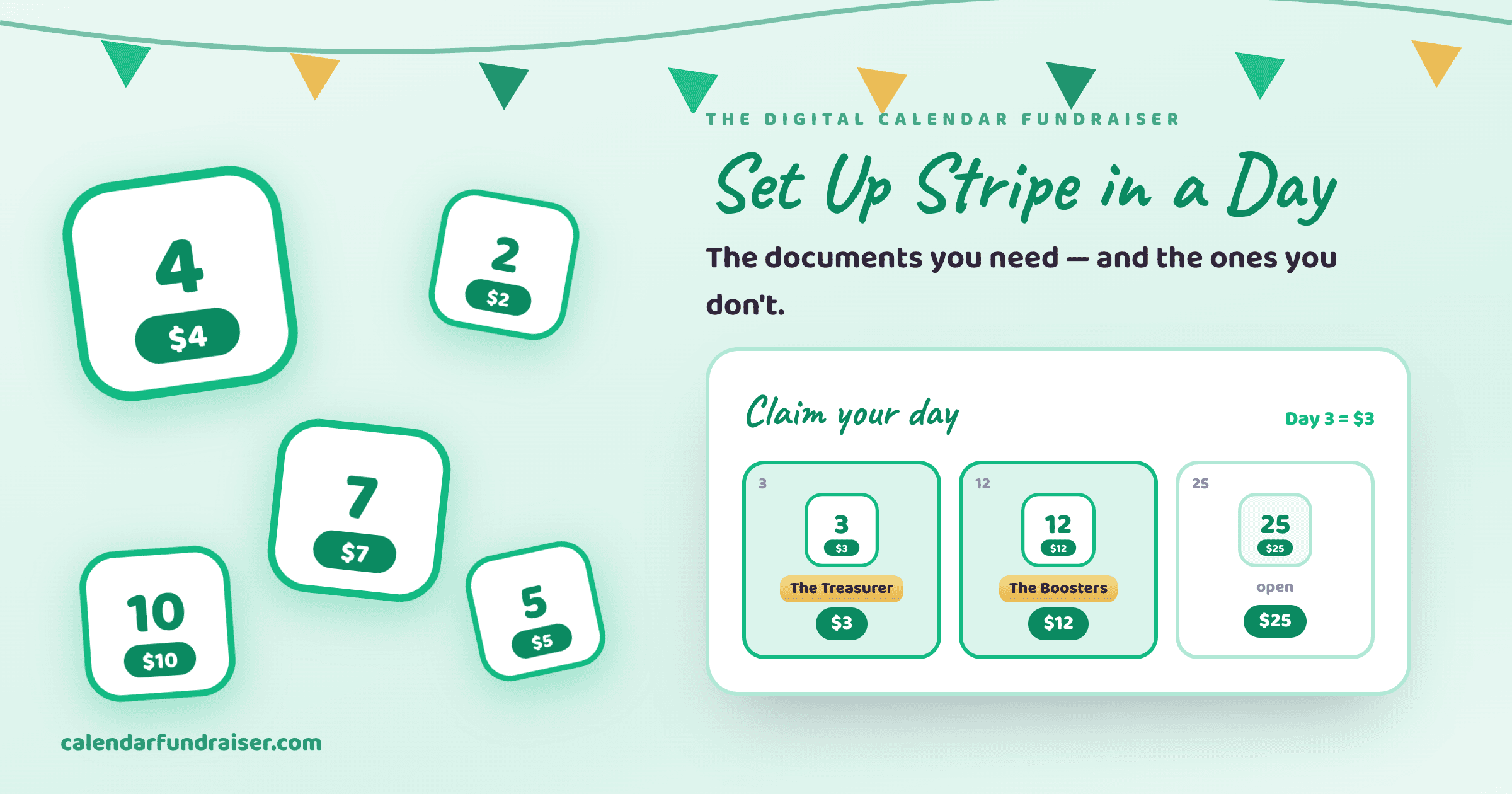 Digital calendar fundraiser payment setup — the documents you need for Stripe