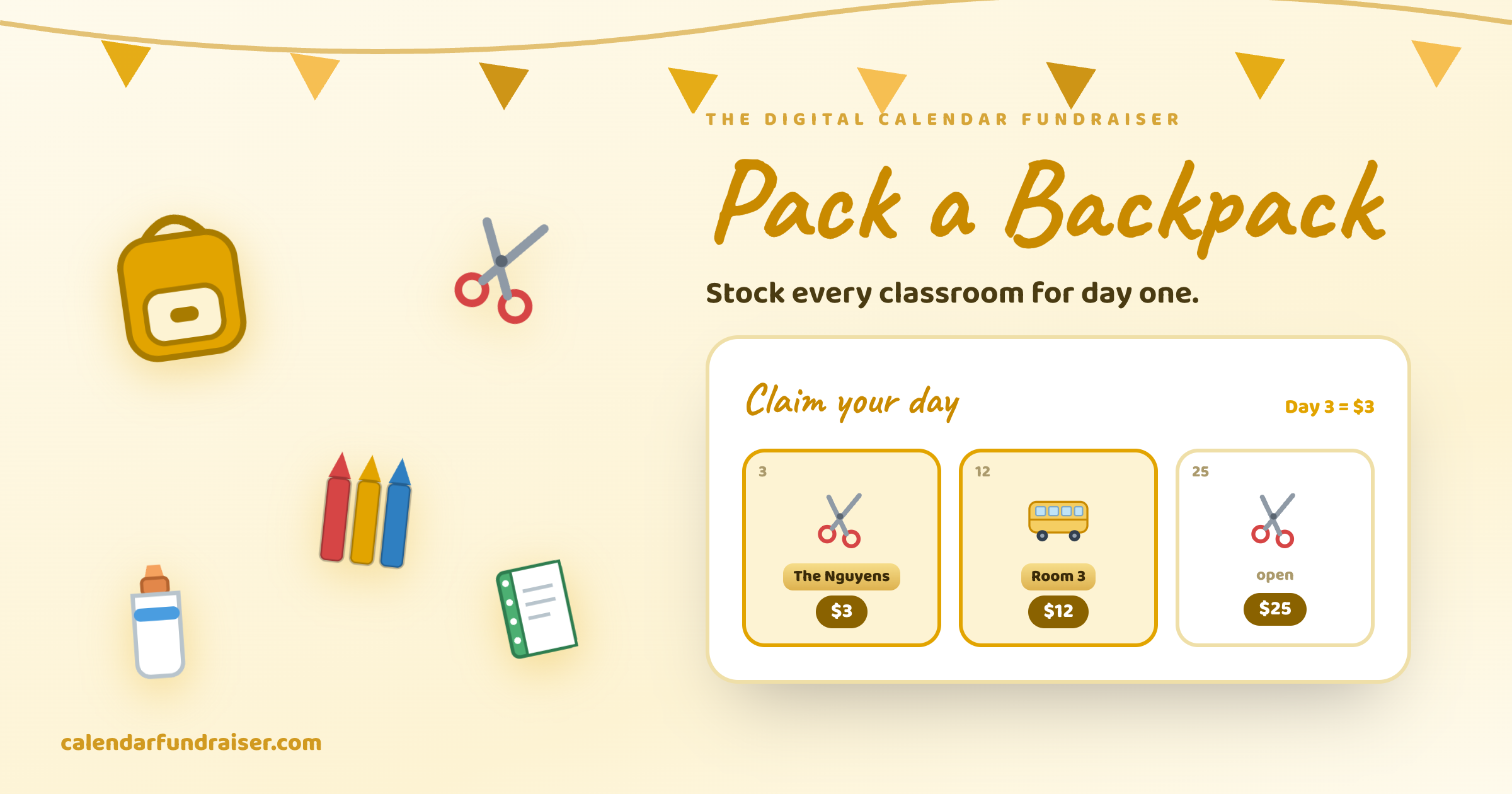 Pack a Backpack — digital calendar fundraiser for PTOs and PTAs