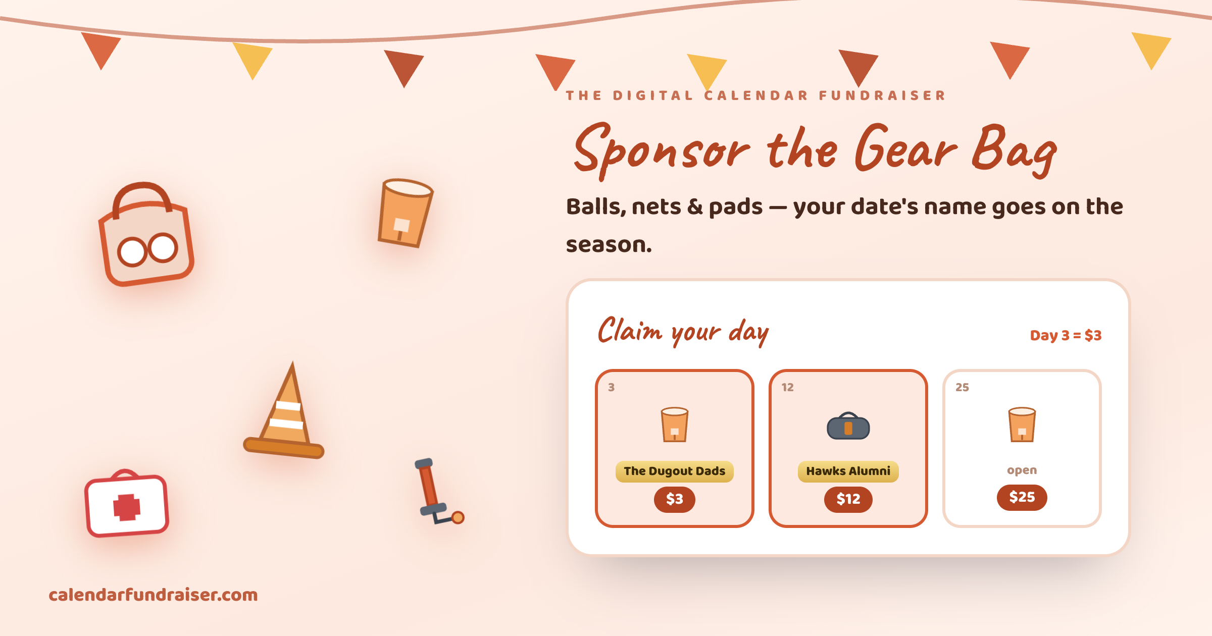 Sponsor the Gear Bag — digital calendar fundraiser for sports teams