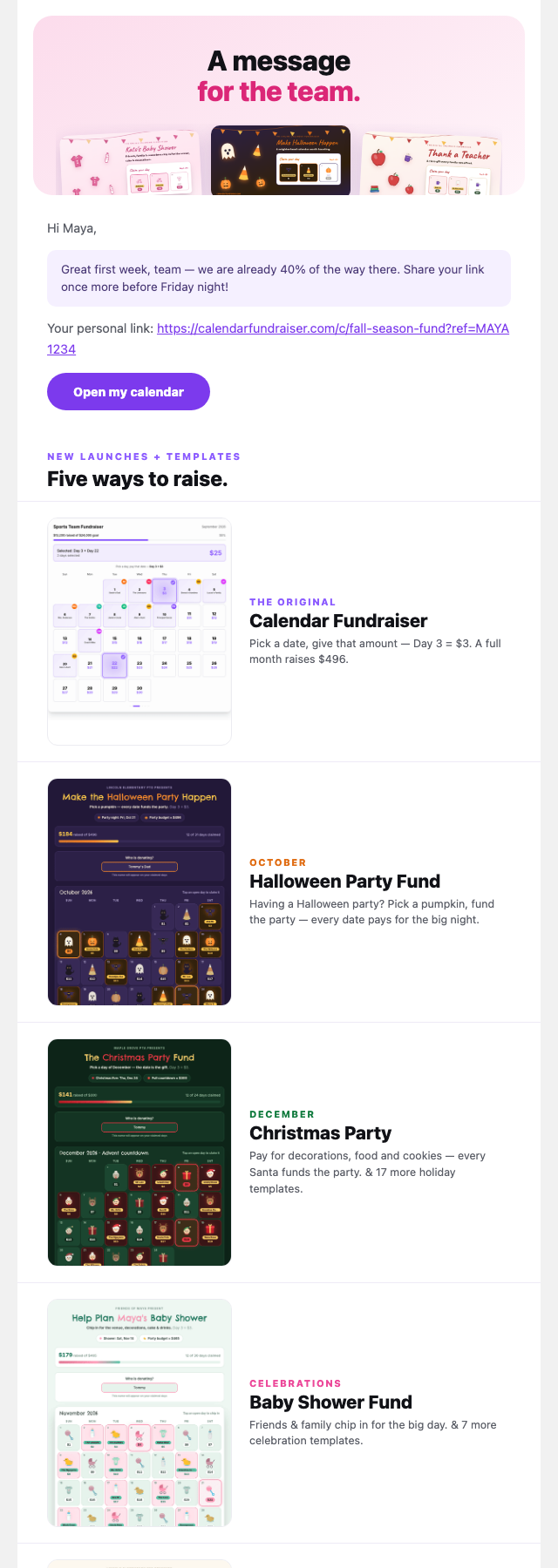 The team message email organizers send from the Email Team tab