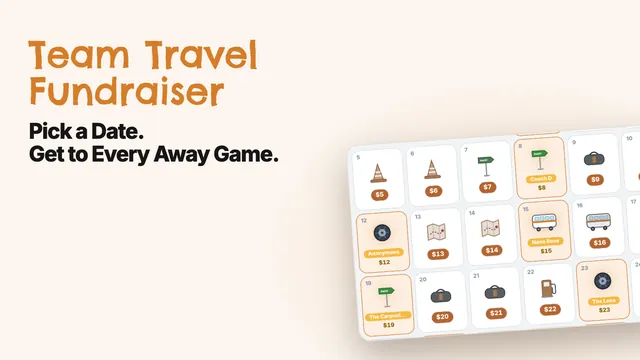 Team travel pick-a-date calendar for one player with claimed September dates and family names