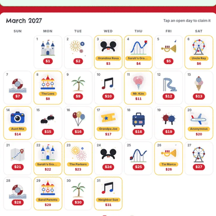 Student Trip calendar fundraiser calendar with claimed dates