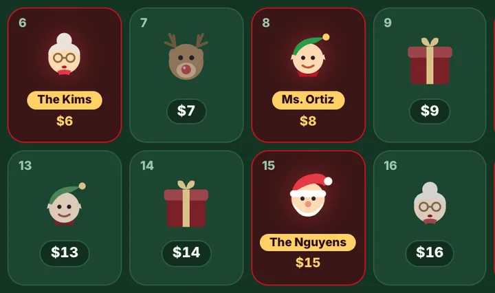 Christmas Party calendar fundraiser calendar with claimed dates