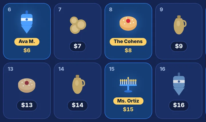 Hanukkah calendar fundraiser calendar with claimed dates