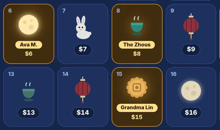 Mid-Autumn Festival calendar fundraiser calendar with claimed dates