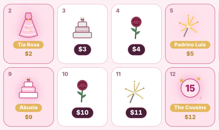 Quinceañera Party calendar fundraiser calendar with claimed dates