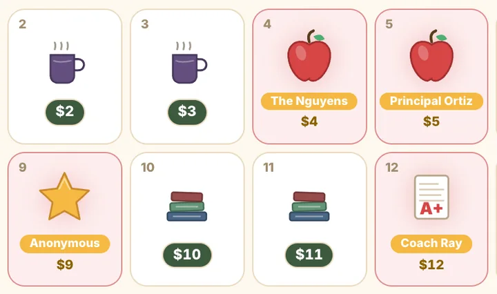 Teacher Appreciation calendar fundraiser calendar with claimed dates