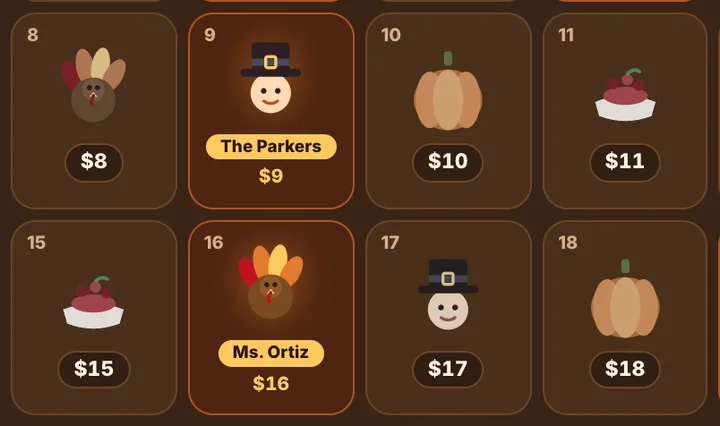 Thanksgiving calendar fundraiser calendar with claimed dates